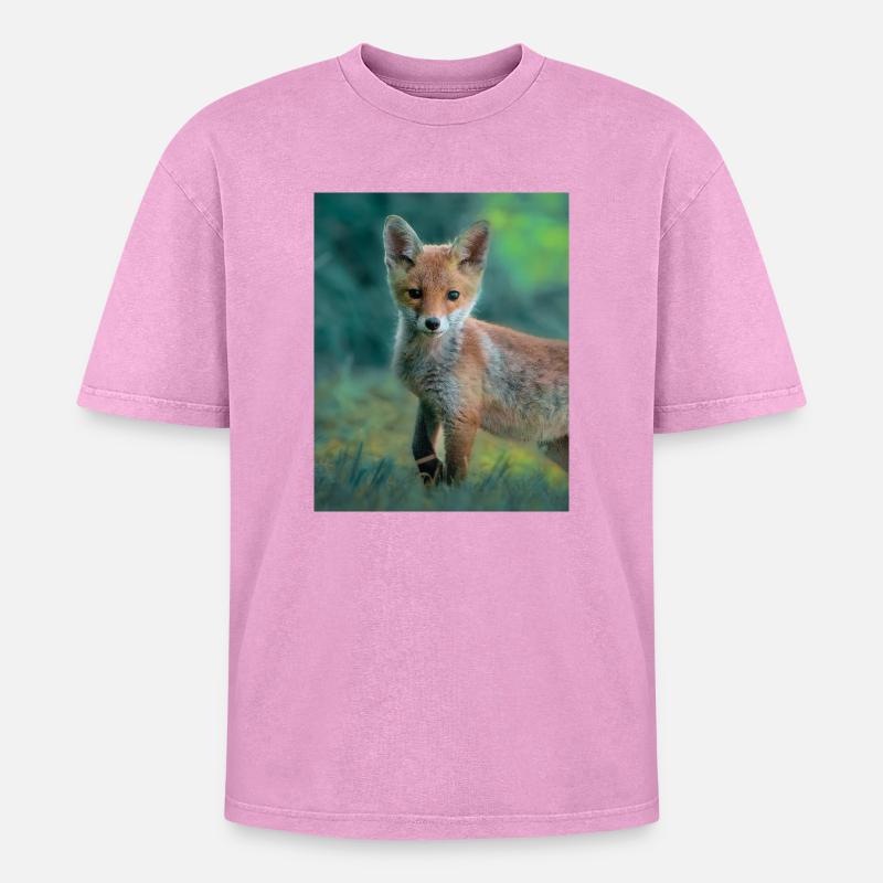 Junger Fuchs - Oversized Unisex Premium Acid-Washed T-Shirt - Pink Acid Wash