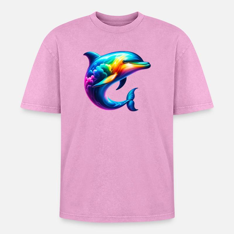 Dolphin - Oversized Unisex Premium Acid-Washed T-Shirt - acid washed pink