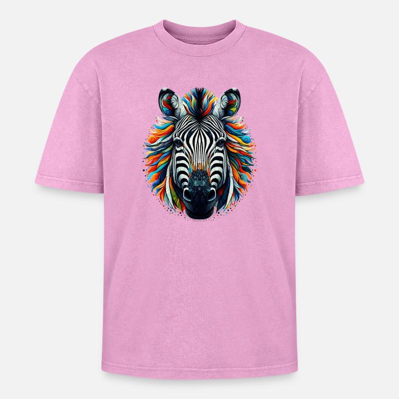 Zebra - Oversized Unisex Premium Acid-Washed T-Shirt - Pink Acid Wash