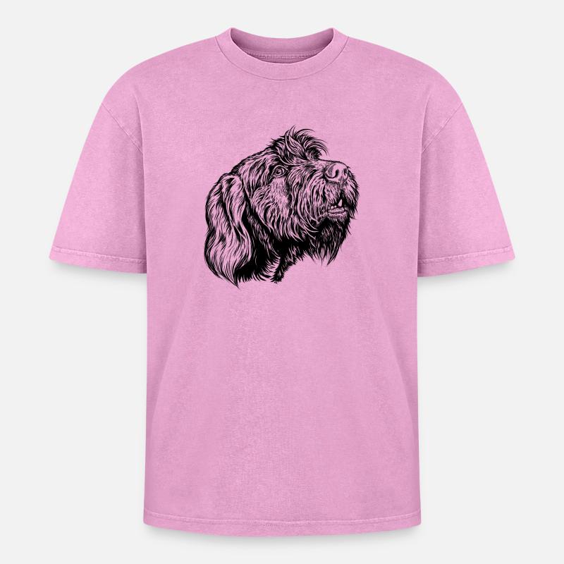 Pudelpointer redet mit - Oversized Unisex Premium Acid-Washed T-Shirt - Pink Acid Wash