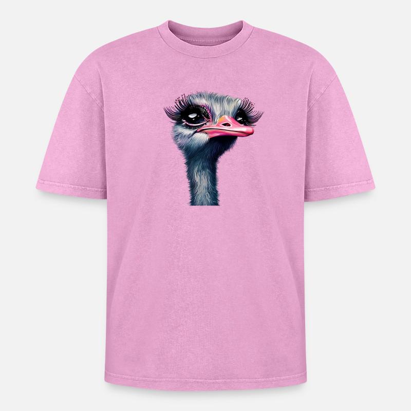 Straußen-Make-up - Oversized Unisex Premium Acid-Washed T-Shirt - Pink Acid Wash
