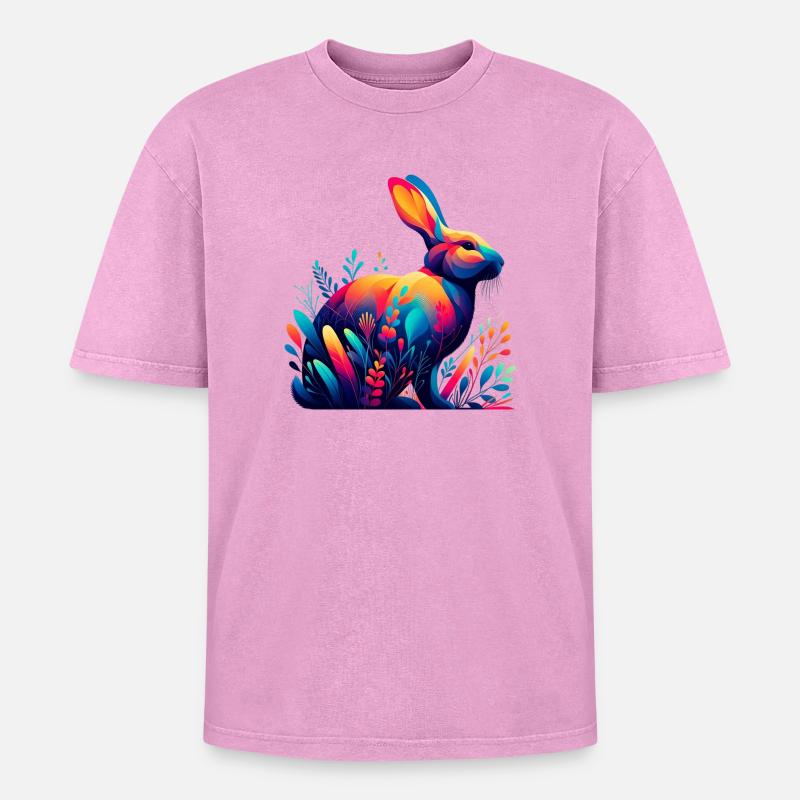Rabbit - Oversized Unisex Premium Acid-Washed T-Shirt - acid washed pink