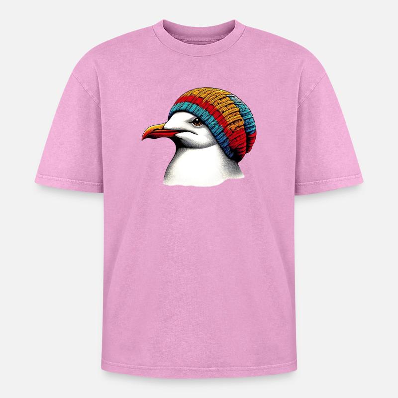 Möwe - Oversized Unisex Premium Acid-Washed T-Shirt - Pink Acid Wash