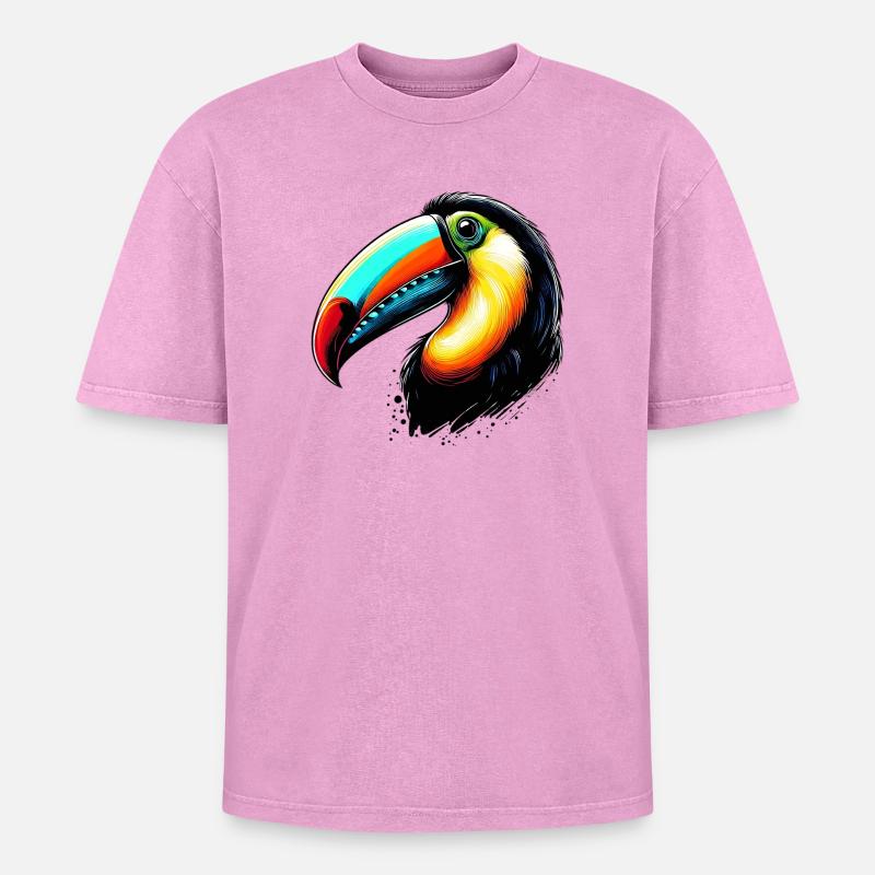Toucan - Oversized Unisex Premium Acid-Washed T-Shirt - acid washed pink