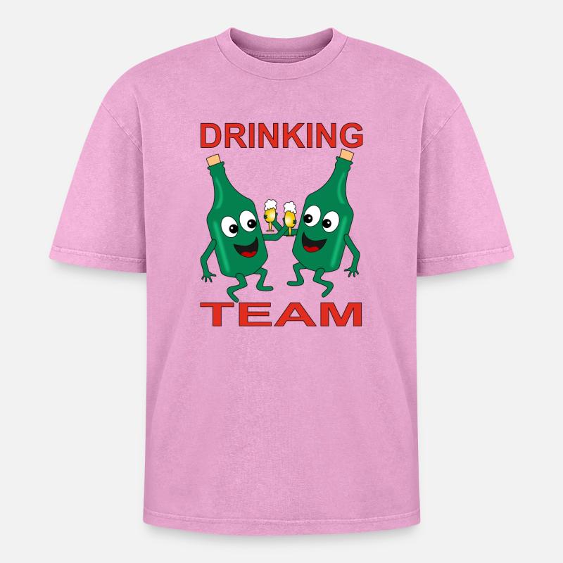 Mischievous Beer Bottles Drinking Team - Oversized Unisex Premium Acid-Washed T-Shirt - acid washed pink