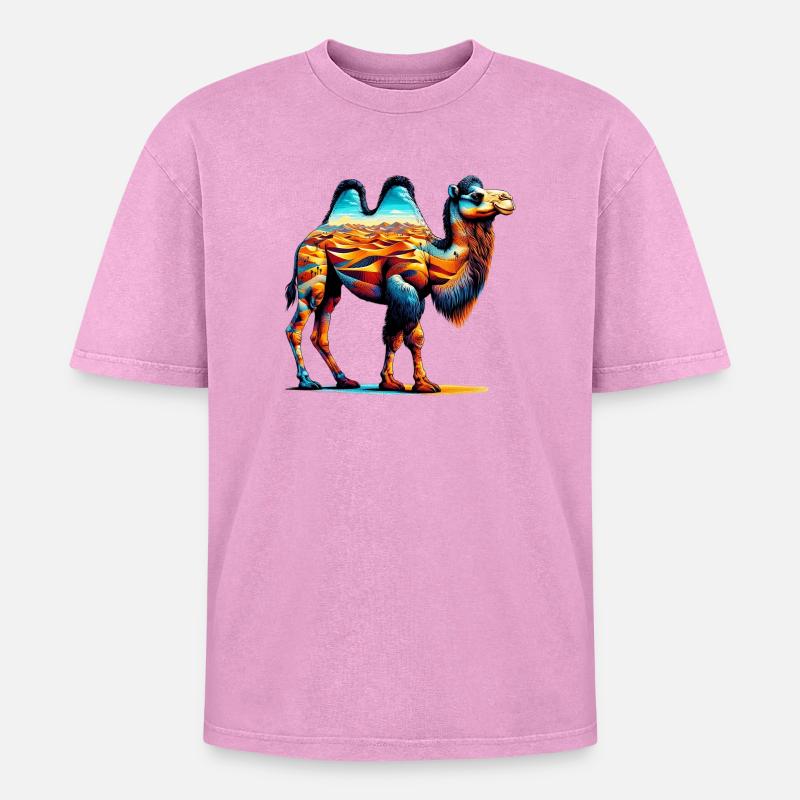 Kamel - Oversized Unisex Premium Acid-Washed T-Shirt - Pink Acid Wash