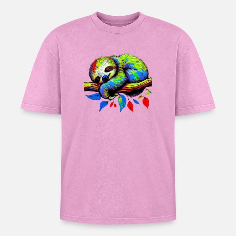 Faultier - Oversized Unisex Premium Acid-Washed T-Shirt - Pink Acid Wash