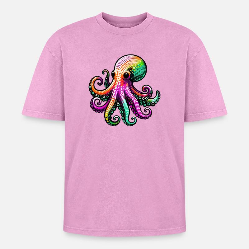 Octopus - Oversized Unisex Premium Acid-Washed T-Shirt - acid washed pink