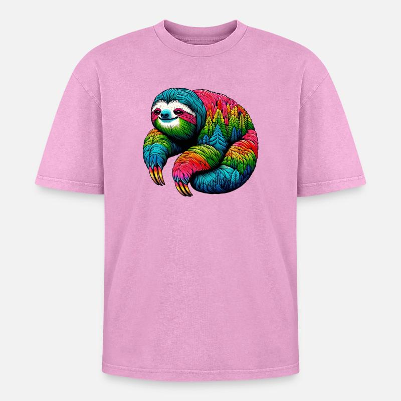 Faultier - Oversized Unisex Premium Acid-Washed T-Shirt - Pink Acid Wash