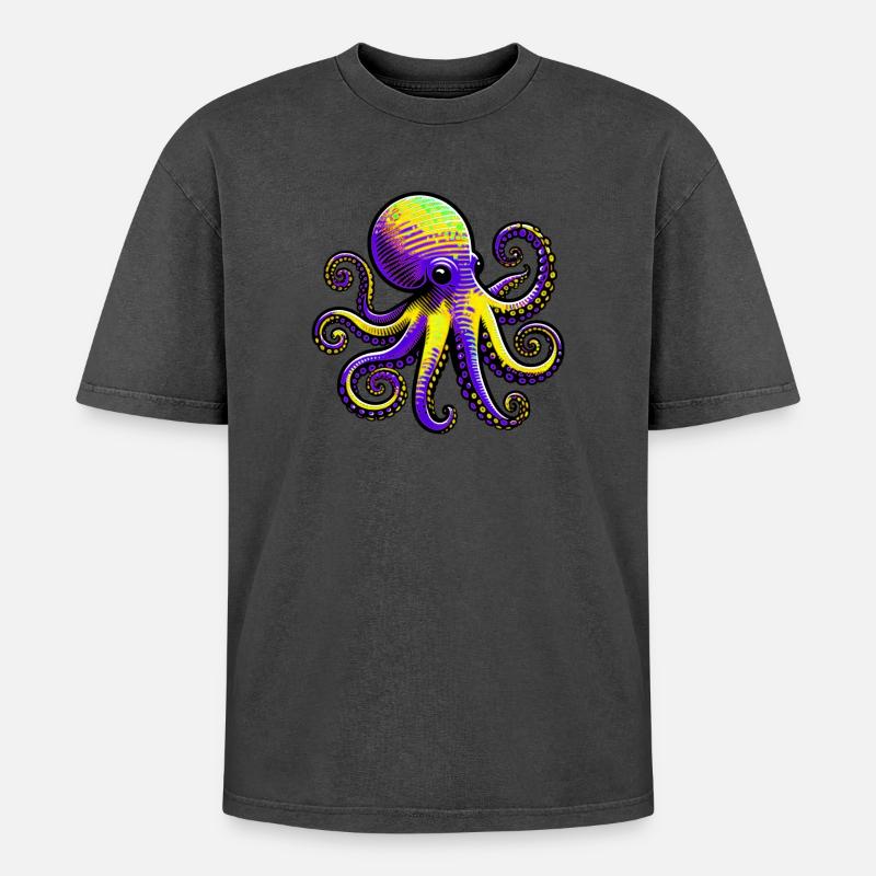 Krake - Oversized Unisex Premium Acid-Washed T-Shirt - undefined