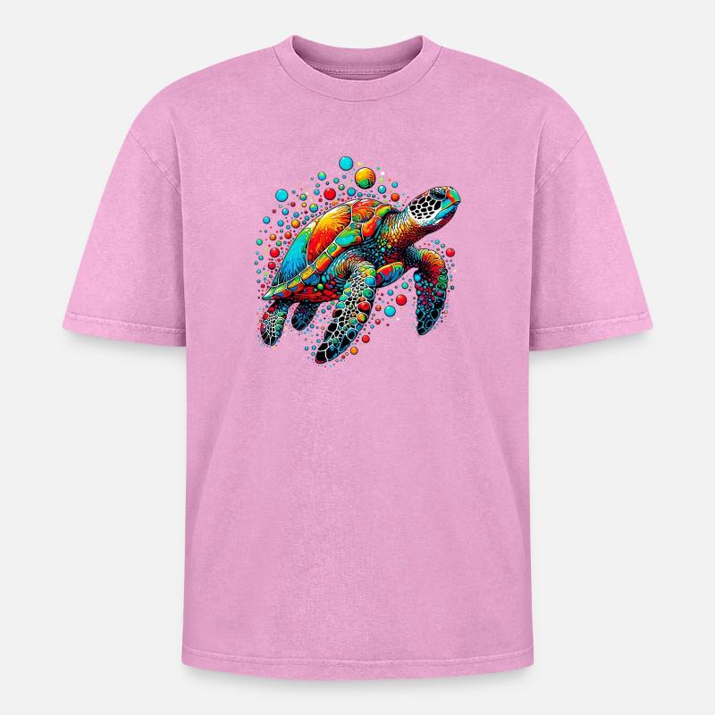 Turtle - Oversized Unisex Premium Acid-Washed T-Shirt - acid washed pink