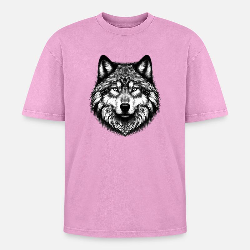 Wolf - Oversized Unisex Premium Acid-Washed T-Shirt - Pink Acid Wash