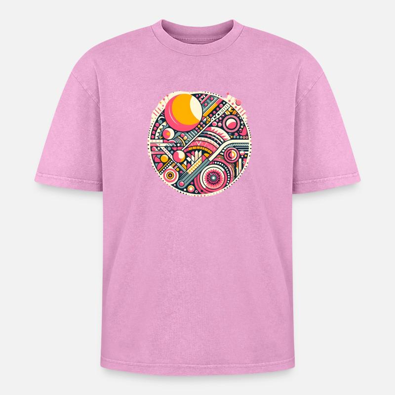 Neon Geometry — Orbit Bloom - Oversized Unisex Premium Acid-Washed T-Shirt - Pink Acid Wash