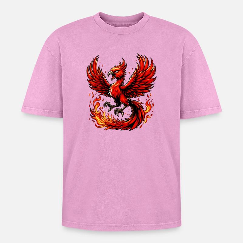 Red Phoenix - Oversized Unisex Premium Acid-Washed T-Shirt - acid washed pink