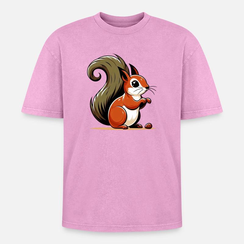 Squirrel - Oversized Unisex Premium Acid-Washed T-Shirt - acid washed pink