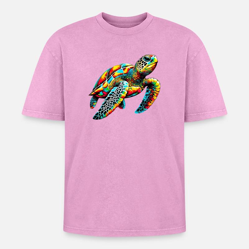 Turtle - Oversized Unisex Premium Acid-Washed T-Shirt - acid washed pink