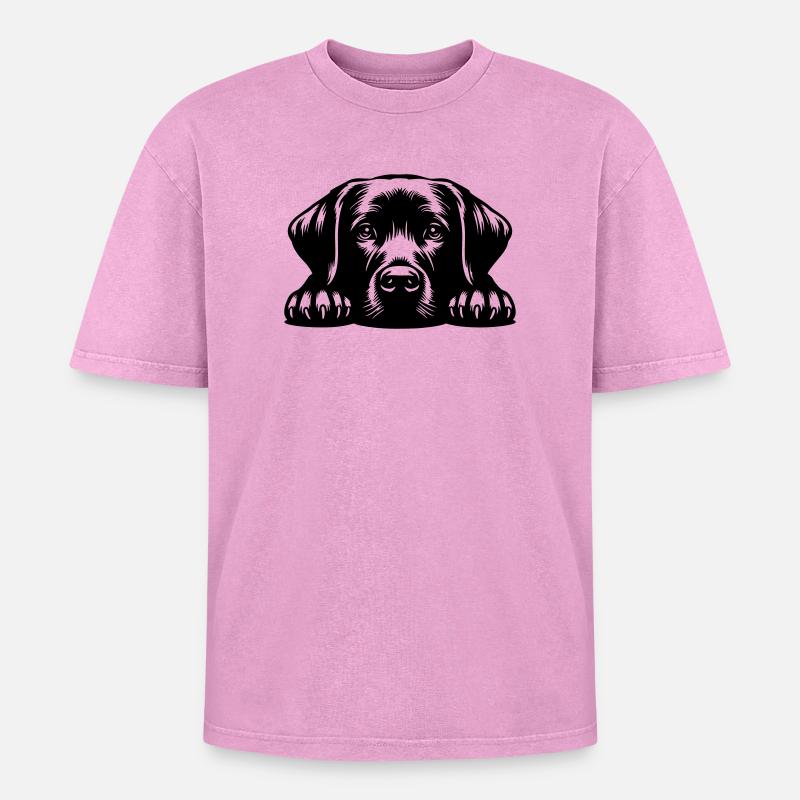 Labrador Head with Paws - Oversized Unisex Premium Acid-Washed T-Shirt - acid washed pink