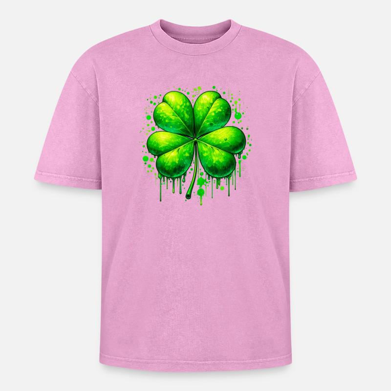 Vierblättriges Kleeblatt - Oversized Unisex Premium Acid-Washed T-Shirt - Pink Acid Wash