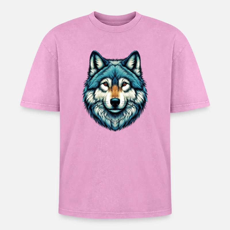 Wolf - Oversized Unisex Premium Acid-Washed T-Shirt - acid washed pink