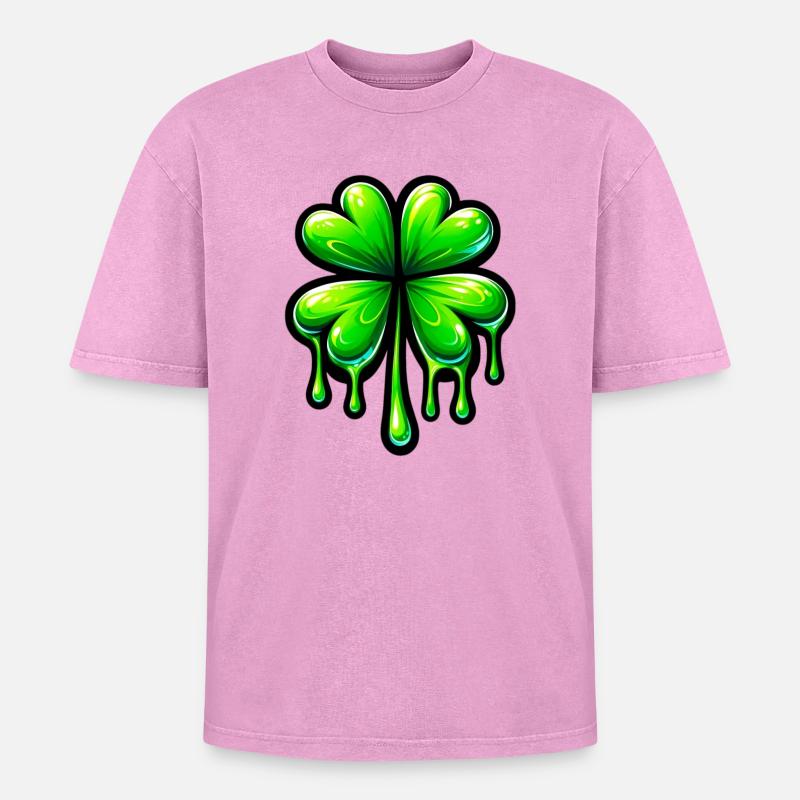 Four-leaf clover - Oversized Unisex Premium Acid-Washed T-Shirt - acid washed pink