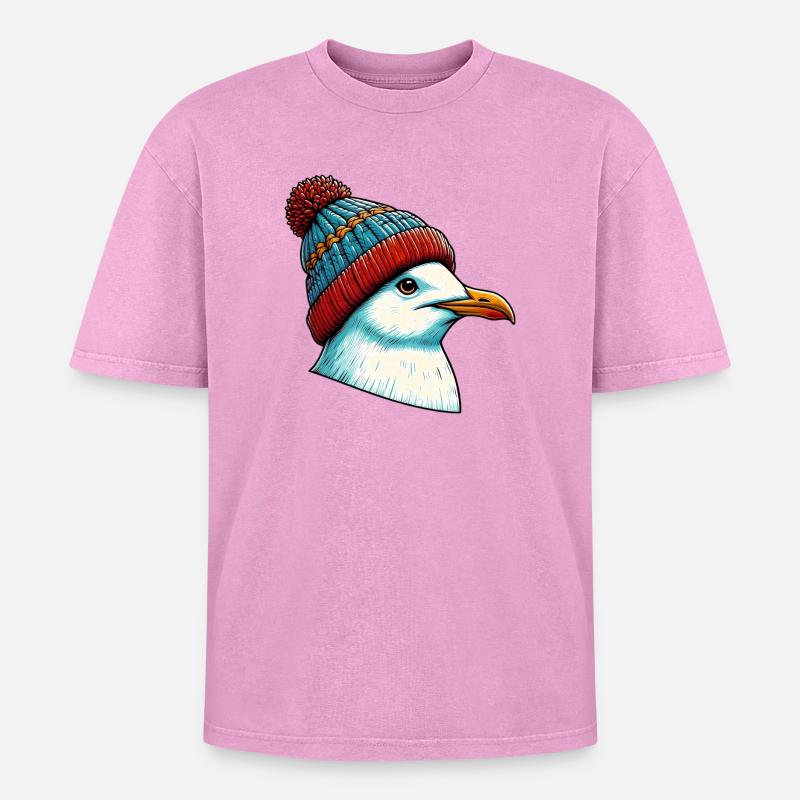 Möwe - Oversized Unisex Premium Acid-Washed T-Shirt - Pink Acid Wash