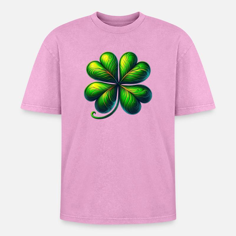 Four-leaf clover - Oversized Unisex Premium Acid-Washed T-Shirt - acid washed pink