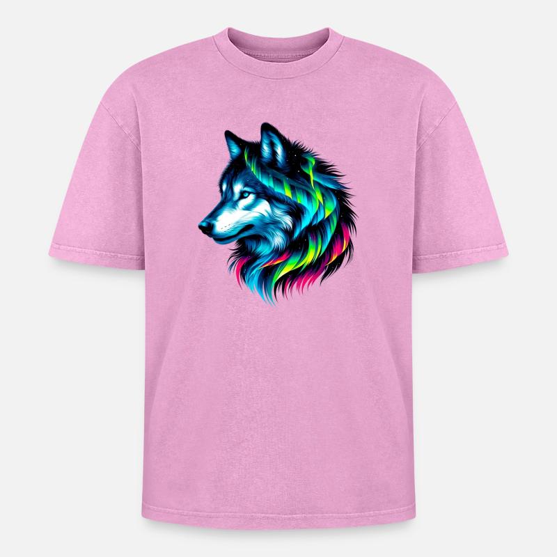 Wolf - Oversized Unisex Premium Acid-Washed T-Shirt - acid washed pink