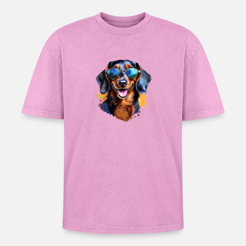 Teckel avec lunettes de soleil - T-shirt Premium unisexe oversize acid-washed - rose délavé acide