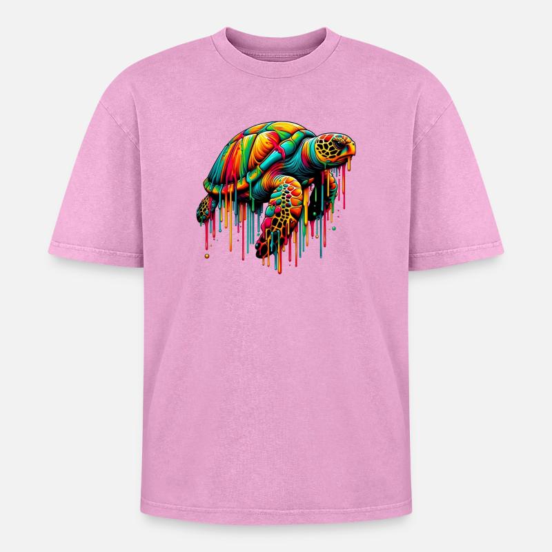 Turtle - Oversized Unisex Premium Acid-Washed T-Shirt - acid washed pink
