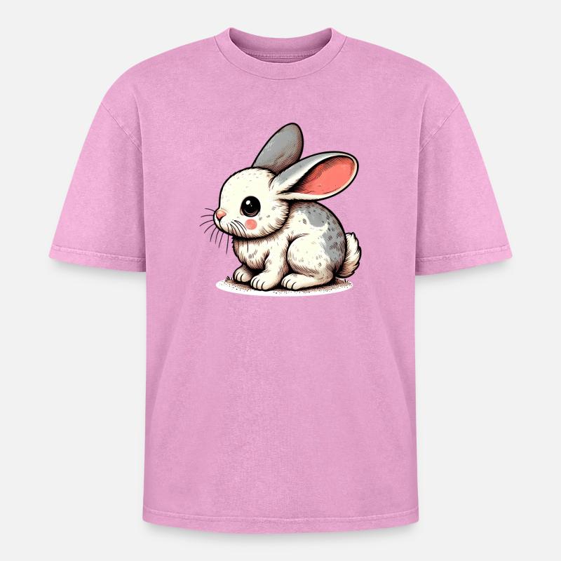 Rabbit - Oversized Unisex Premium Acid-Washed T-Shirt - acid washed pink
