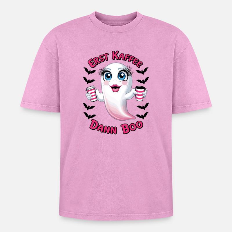 Süßer Geist mit Kaffee - Oversized Unisex Premium Acid-Washed T-Shirt - Pink Acid Wash