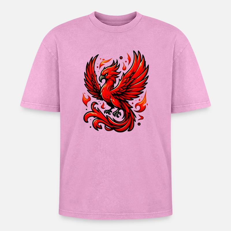 Roter Phönix - Oversized Unisex Premium Acid-Washed T-Shirt - Pink Acid Wash