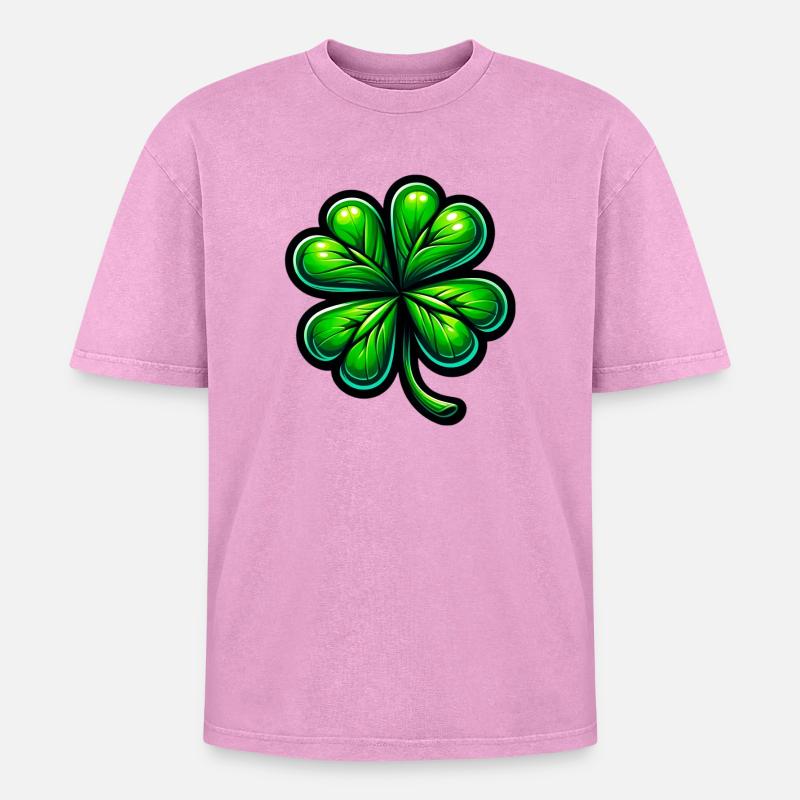 Four-leaf clover - Oversized Unisex Premium Acid-Washed T-Shirt - acid washed pink