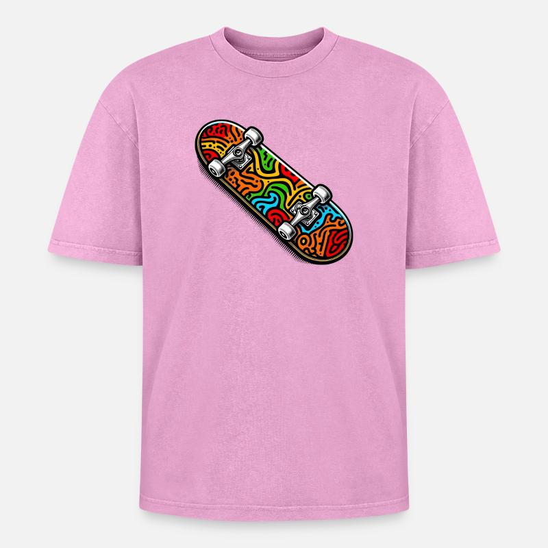 Skateboard - Oversized Unisex Premium Acid-Washed T-Shirt - acid washed pink