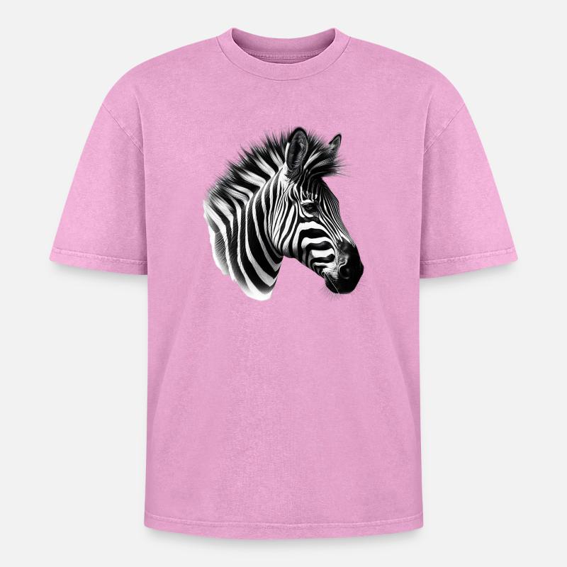 Zebra - Oversized Unisex Premium Acid-Washed T-Shirt - acid washed pink