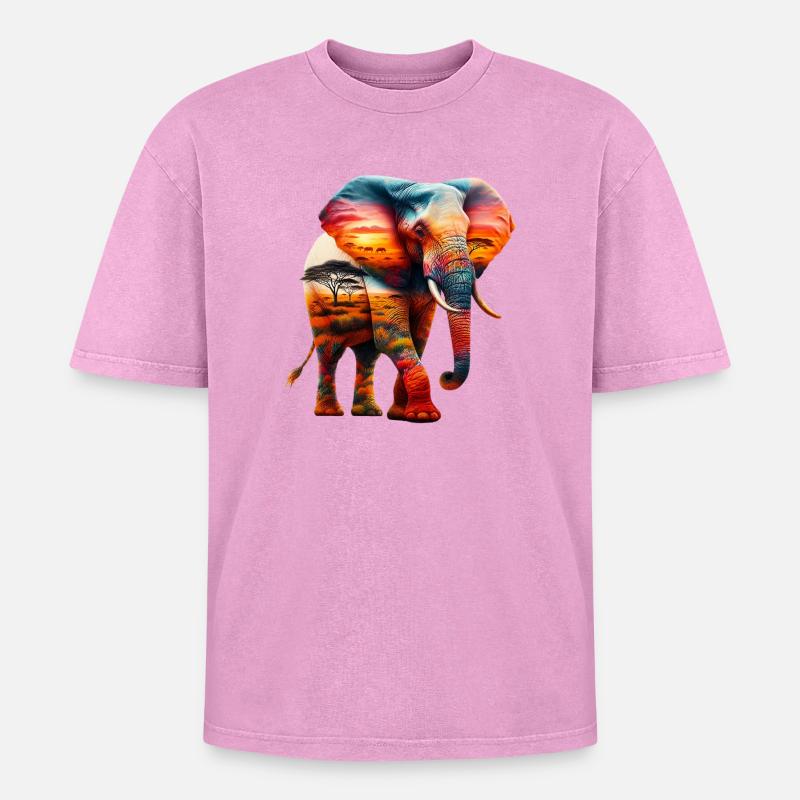 Elephant - Oversized Unisex Premium Acid-Washed T-Shirt - acid washed pink