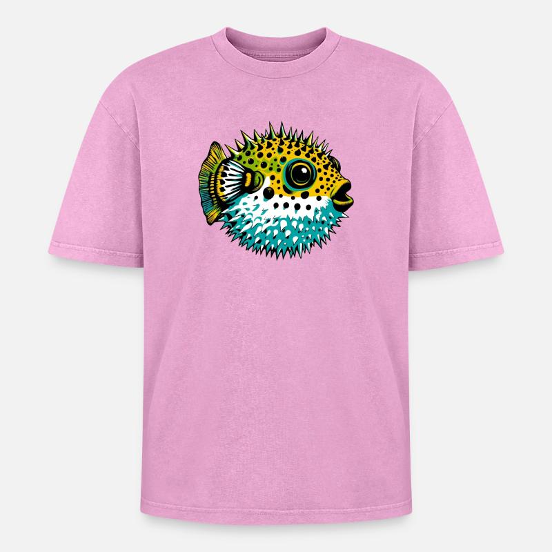 Kugelfisch - Oversized Unisex Premium Acid-Washed T-Shirt - Pink Acid Wash