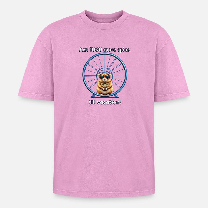 Hamster s Vacation Countdown - Oversized Unisex Premium Acid-Washed T-Shirt - Pink Acid Wash