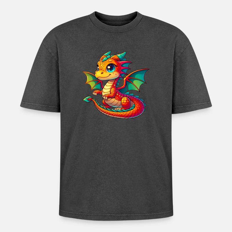 Drache - Oversized Unisex Premium Acid-Washed T-Shirt - Pink Acid Wash