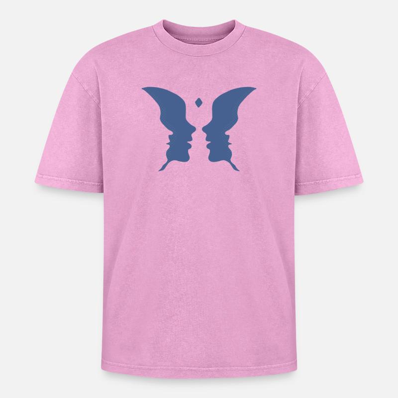 Küssende Gesichter oder ein Schmetterling - Oversized Unisex Premium Acid-Washed T-Shirt - Pink Acid Wash