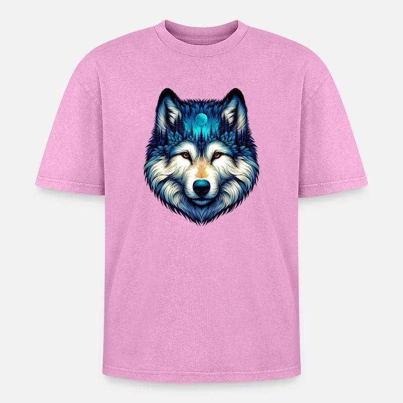 Wolf - Oversized Unisex Premium Acid-Washed T-Shirt - acid washed pink