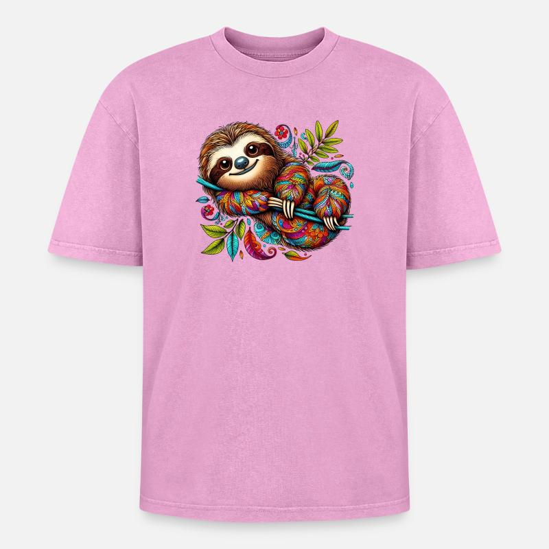 Sloth - Oversized Unisex Premium Acid-Washed T-Shirt - acid washed pink