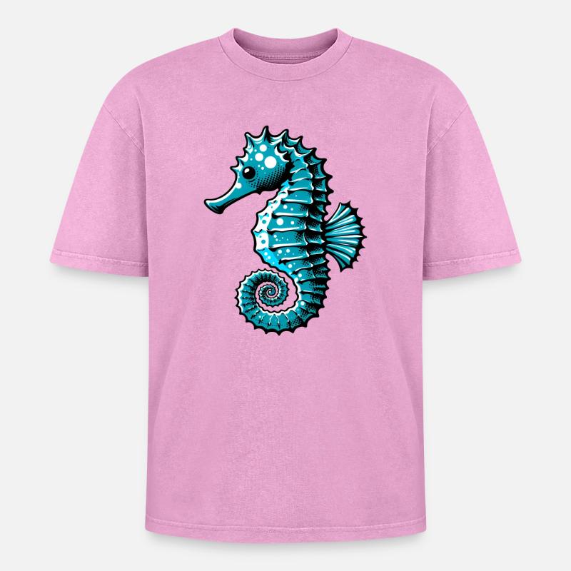 Seepferdchen - Oversized Unisex Premium Acid-Washed T-Shirt - Pink Acid Wash