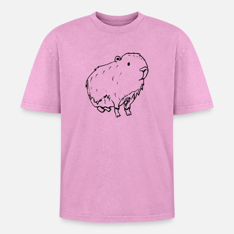 Abstract Kapybara Black - Oversized Unisex Premium Acid-Washed T-Shirt - Pink Acid Wash