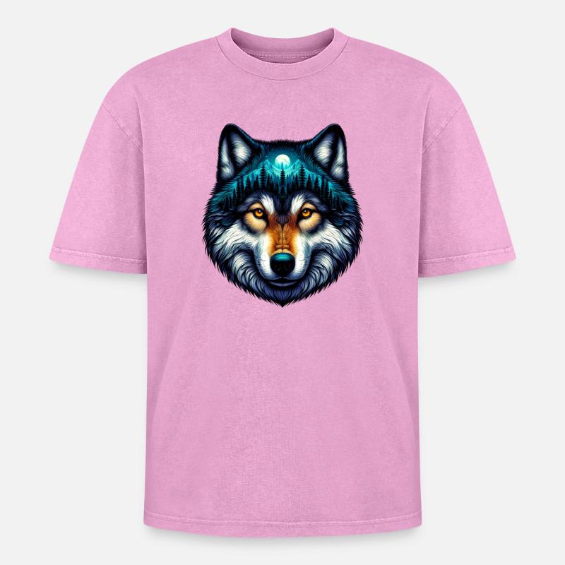 Wolf - Oversized Unisex Premium Acid-Washed T-Shirt - acid washed pink