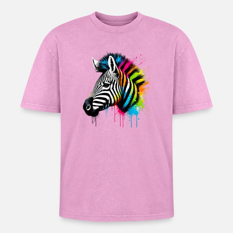 Zebra - Oversized Unisex Premium Acid-Washed T-Shirt - Pink Acid Wash