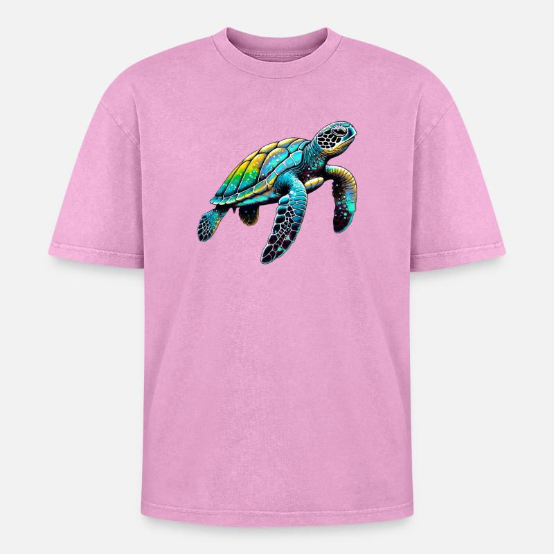 Turtle - Oversized Unisex Premium Acid-Washed T-Shirt - acid washed pink