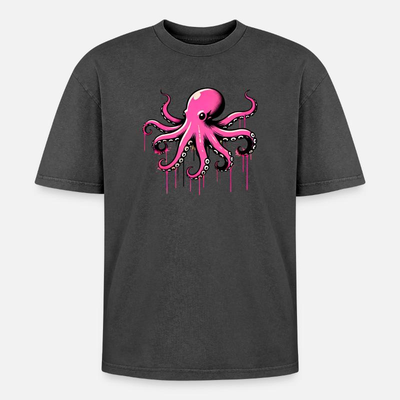 Krake - Oversized Unisex Premium Acid-Washed T-Shirt - undefined