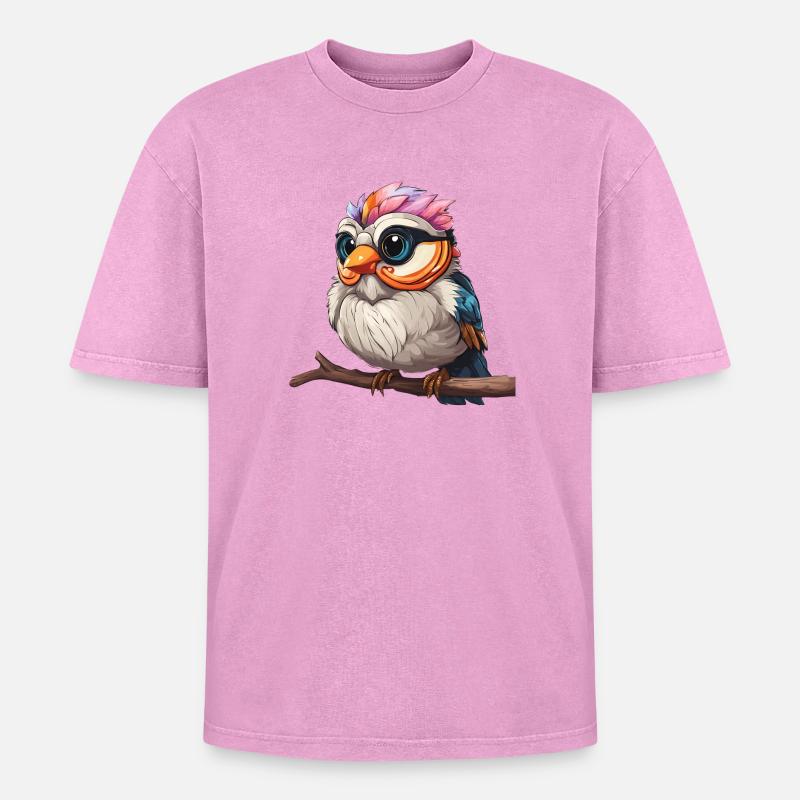 Lebendiges Spektakel der bunten Eule - Oversized Unisex Premium Acid-Washed T-Shirt - Pink Acid Wash
