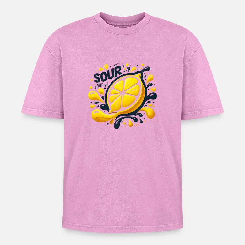 Lemon Splash - Oversized Unisex Premium Acid-Washed T-Shirt - acid washed pink